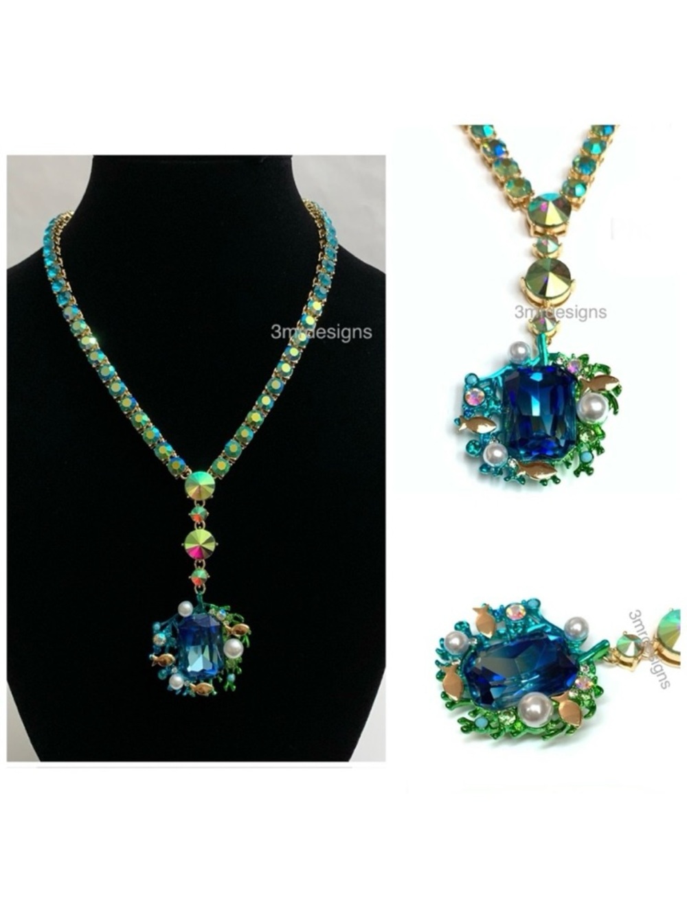 NWT Betsey Johnson 💋MERMAID JEWELS STONE Gold Tone Glass Crystals Necklace